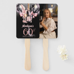 Luxury Rose Wine 60th Birthday Photo Personalised Hand Fan