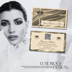 Luxury Royal Beige Gold Crown with QR Code Noble Business Card