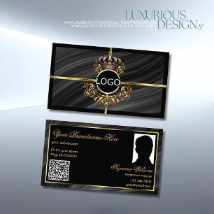Luxury Royal Black Gold Crown Logo Photo QR Code Business Card