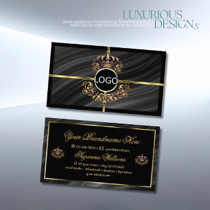 Luxury Royal Black Gold Crown with Logo Sumptuous Business Card