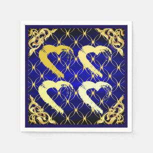 Luxury Royal Blue and Gold Hearts Napkin