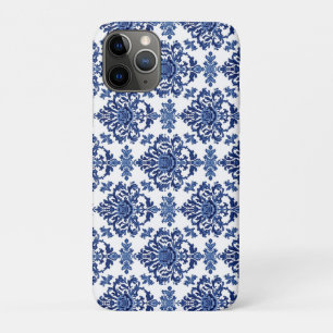 Luxury Royal Blue and White Baroque Floral Pattern Case-Mate iPhone Case