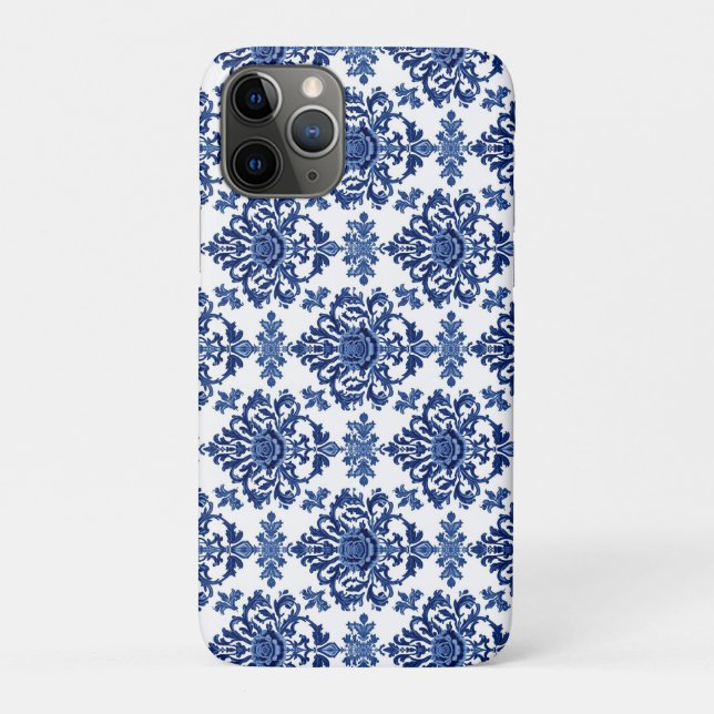 Luxury Royal Blue and White Baroque Floral Pattern Case-Mate iPhone Case (Back)