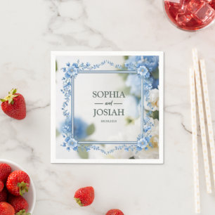 Luxury Royal Blue and White Baroque Floral Pattern Napkin