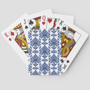 Luxury Royal Blue and White Baroque Floral Pattern Playing Cards