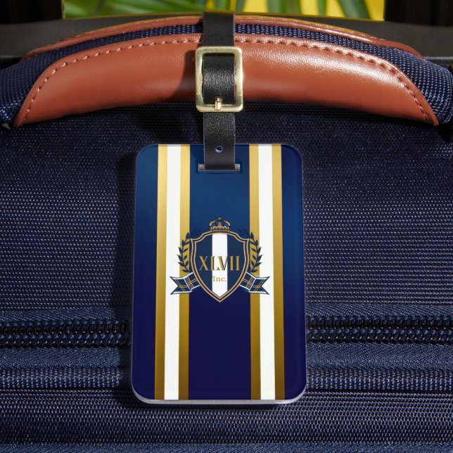 Luxury Royal Blue and White Monogram Luggage Tag (Front Insitu 2)
