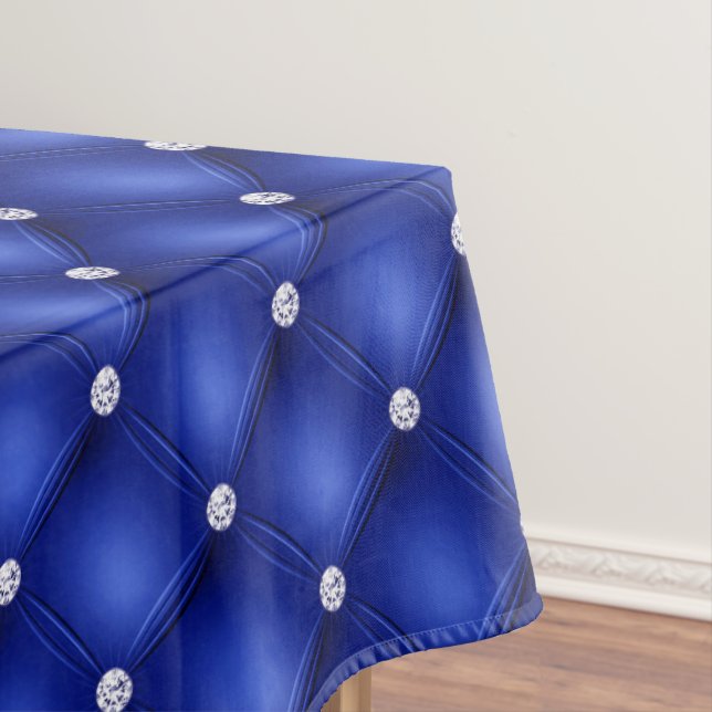 Luxury Royal Blue Diamond Tufted Pattern Tablecloth (In Situ)