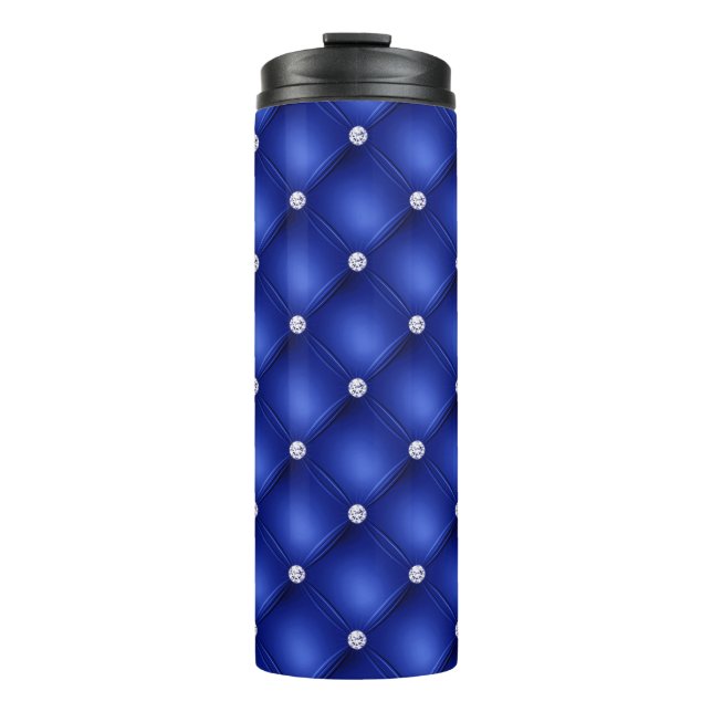 Luxury Royal Blue Diamond Tufted Pattern Thermal Tumbler (Front)