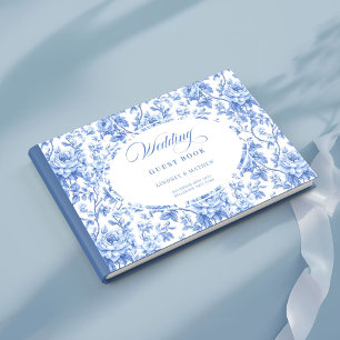 Luxury Royal Blue Floral Toile Roses Guest Book