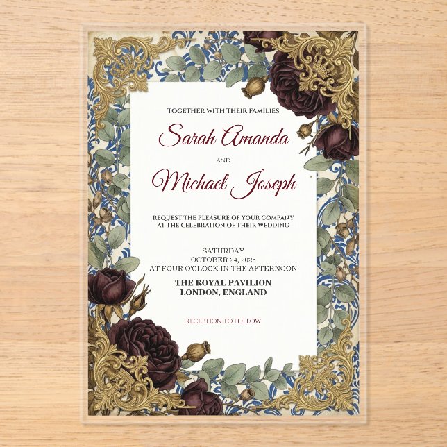 Luxury Royal Blue & Gold Wedding Invitation (Front)