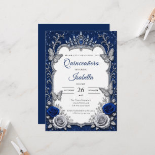 Luxury Royal Blue Silver Quinceañera Invitation