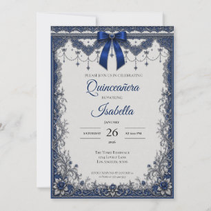 Luxury Royal Blue Silver Quinceañera Invitation