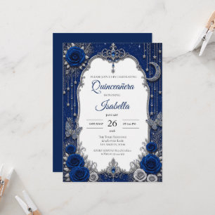 Luxury Royal Blue Silver Quinceañera Invitation