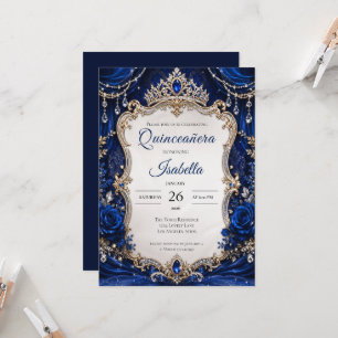 Luxury Royal Blue Silver Quinceañera Invitation