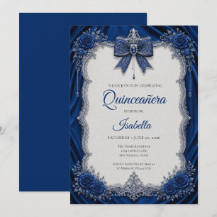 Luxury Royal Blue Silver Quinceañera Invitation