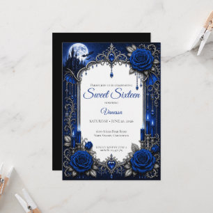 Luxury Royal Blue Silver Sweet 16 Invitation