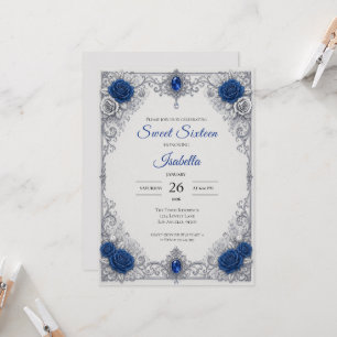 Luxury Royal Blue Silver Sweet 16 Invitation