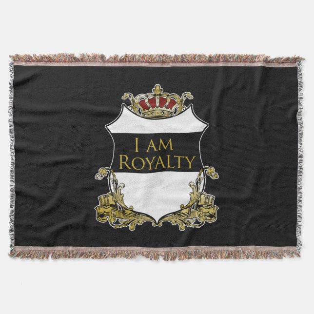 Luxury Royal Crown Crest Gold Shield Regal Throw Blanket (Front)