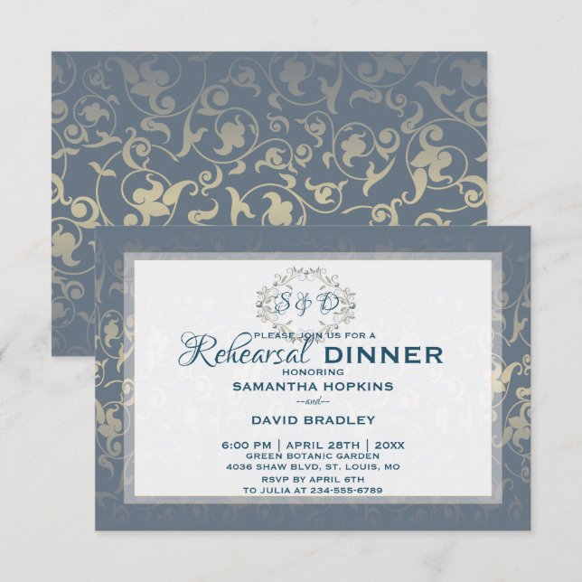 Luxury Royal Damask Rehearsal Dinner Card (Front/Back)