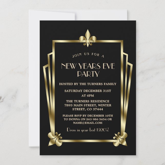 Luxury Royal Gold Black Art Deco New Year Party Invitation (Front)