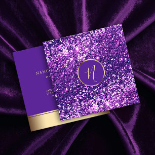 Luxury Royal Gold & Purple Glitter Elegant   Square Business Card