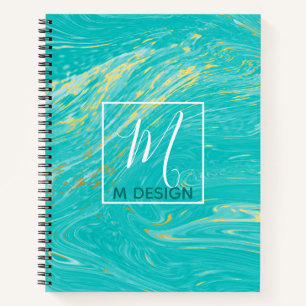Luxury Royal Marble Blue Gold Monogram Business Notebook