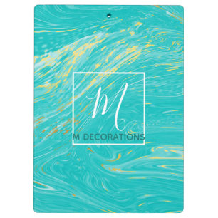 Luxury Royal Marble Gold Blue Monogram Business Clipboard