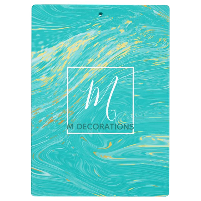 Luxury Royal Marble Gold Blue Monogram Business Clipboard (Back)