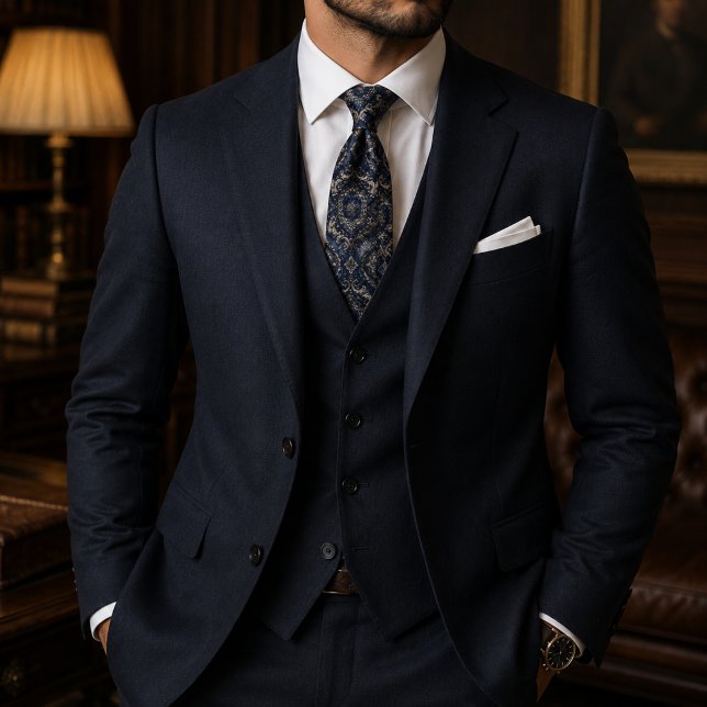 Luxury Royal Navy Blue Baroque Medallion Tie (Creator Uploaded)