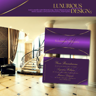 Luxury Royal Purple with Gold Border and Monogram Business Card