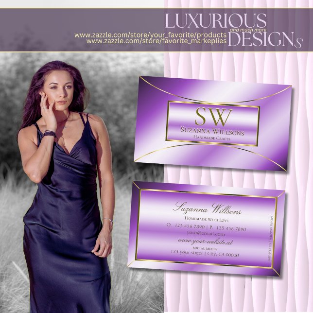 Luxury Royal Purple with Gold Decor and Monogram Business Card (Creator Uploaded)
