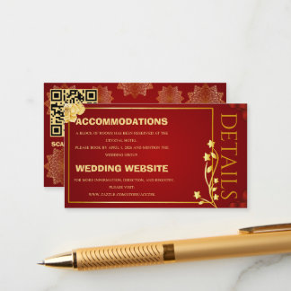 Luxury Royal Red and Gold Mandala Wedding Details Enclosure Card