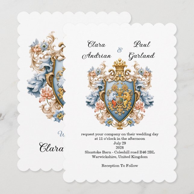 Luxury Royal Victorian Crest Wedding Invitation (Front/Back)