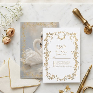 Luxury Royal White and Gold Formal Floral Wedding  RSVP Card