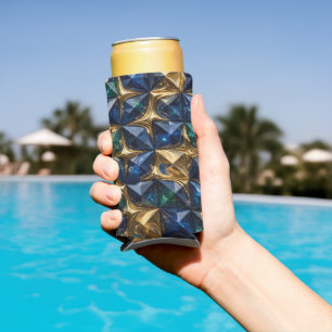 Luxury Ruby Blue Gold Marble Geometric Seltzer Can Cooler