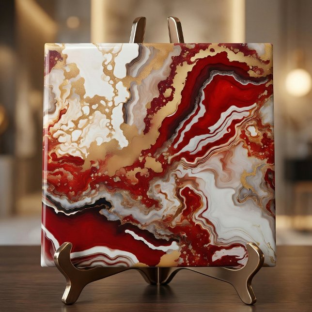 Luxury Ruby Red Gold Liquid Marble Agate Fluid Art Tile (Creator Uploaded)