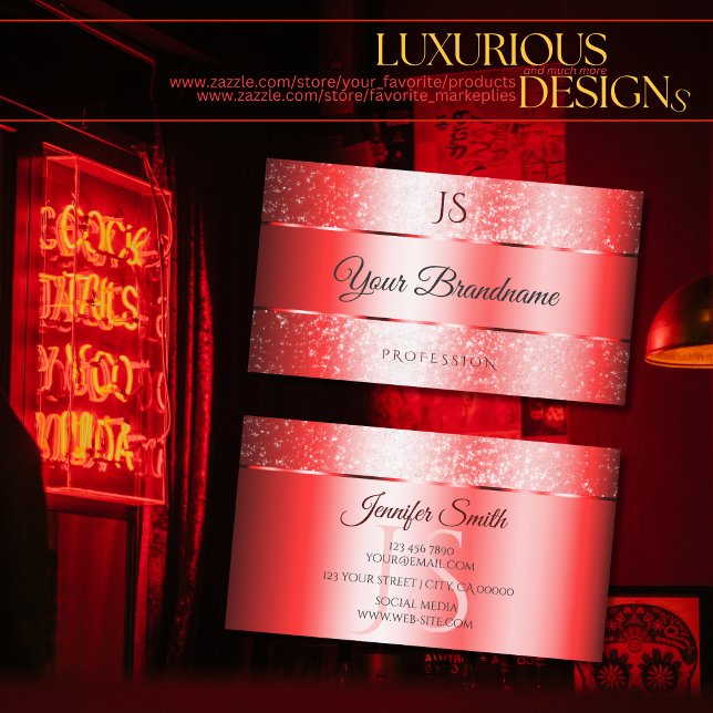 Luxury Ruby Red Sparkle Glitter and Monogram Noble Business Card (Creator Uploaded)