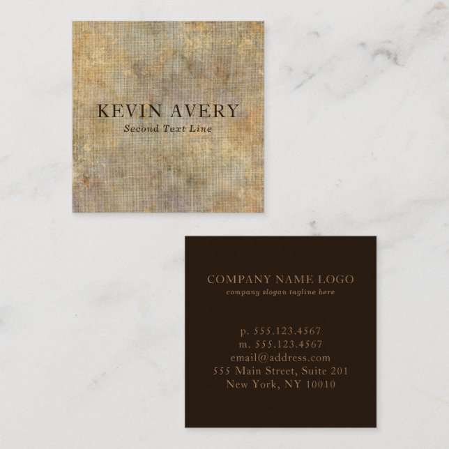 Luxury Rustic Beige Gold Linen Texture Square Business Card (Front/Back)