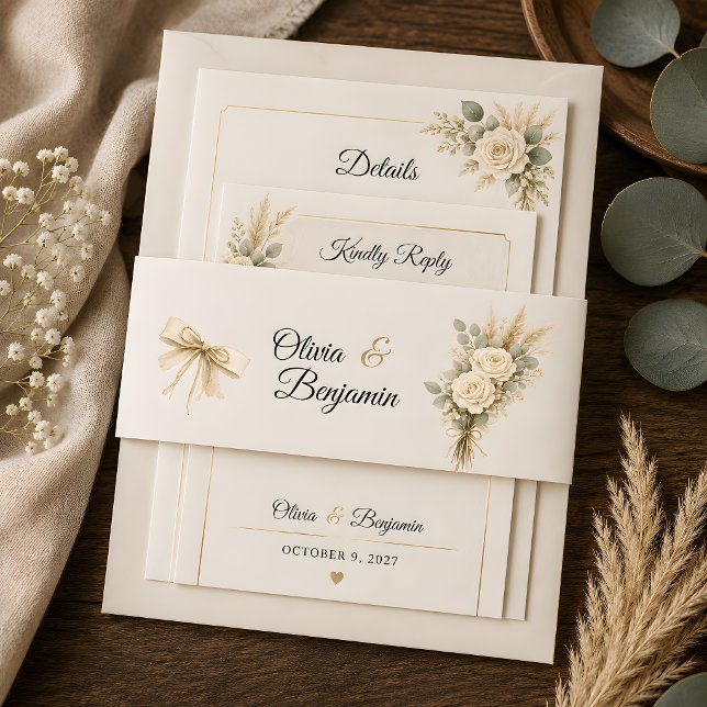 Luxury Rustic Floral Wedding Invitation Belly Band (Part of the luxury rustic wedding theme collection, belly band)
