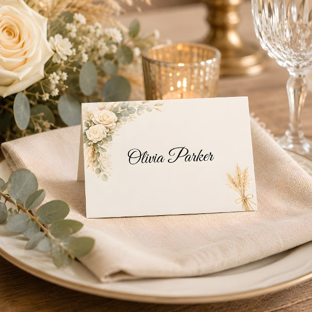 Luxury Rustic Floral With Ivory Roses Place Card (Part of the luxury rustic wedding collection, place card)