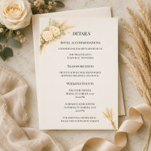 Luxury Rustic Rose Details Card with Pampas Grass