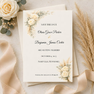 Luxury Rustic Rose With Pampas Grass   Save The Date