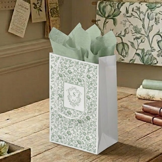 Luxury Sage French Toile Artisan Panel Crest Bag (Creator Uploaded)