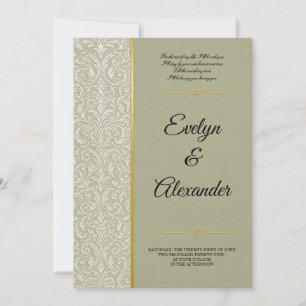 Luxury Sage Green Damask Gold Wedding Invitation