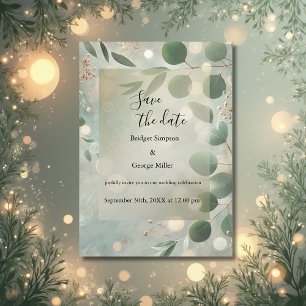 luxury Sage Green Eucalyptus Wedding safe the date Invitation