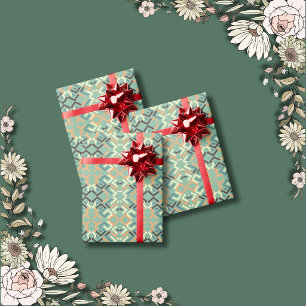 Luxury Sage Green Geometric Tribal Seamless Wrapping Paper
