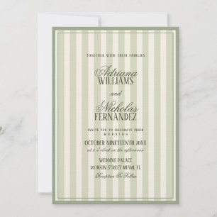 Luxury Sage Green Striped Wedding Invitation