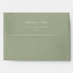 Luxury Sage Green Velvet Gold Personalised Wedding Envelope