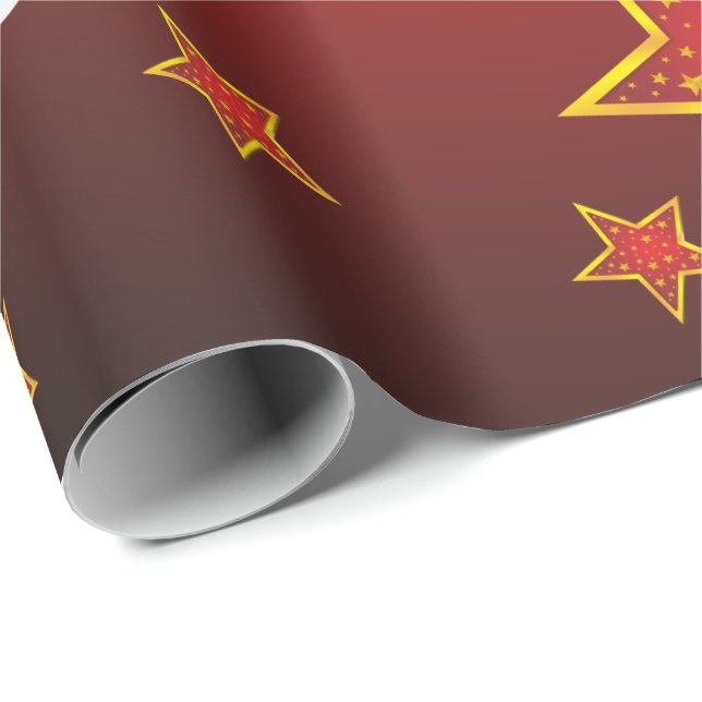 Luxury Santa Claus Red Faux Gold Christmas Stars Wrapping Paper (Roll Corner)