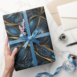 Luxury Sapphire Blue Gold Shine Abstract Pattern Wrapping Paper